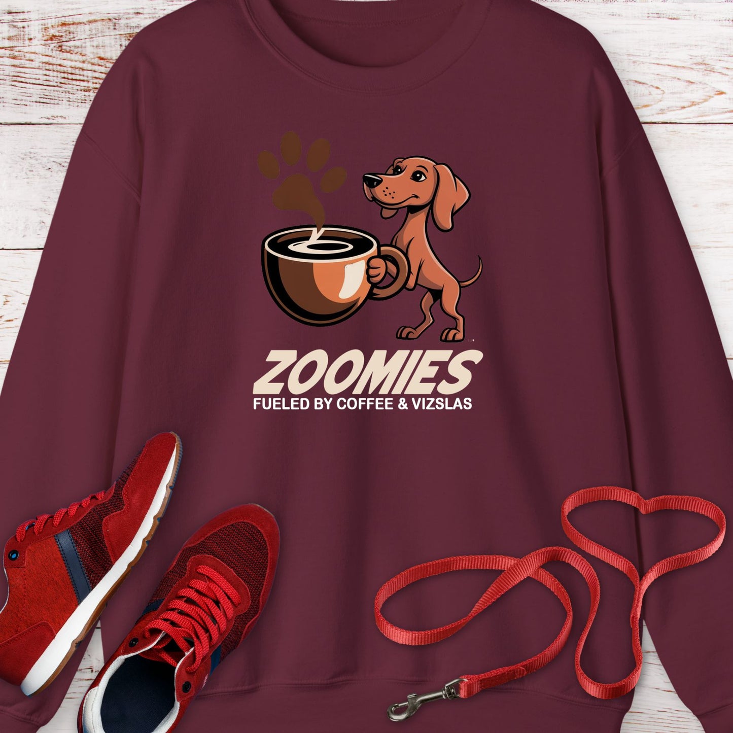 Zoomies: Fueled by Coffee and Vizsla Energy Crewneck Sweatshirt