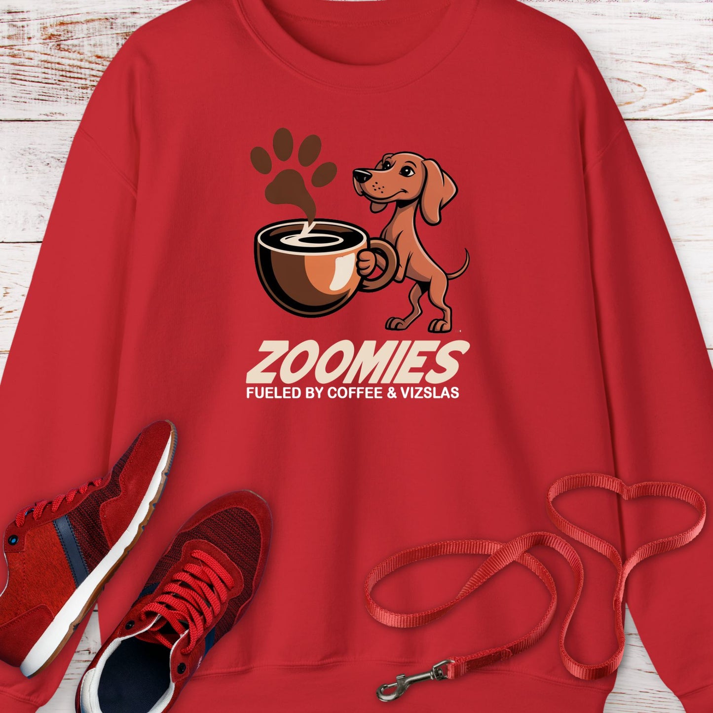 Zoomies: Fueled by Coffee and Vizsla Energy Crewneck Sweatshirt