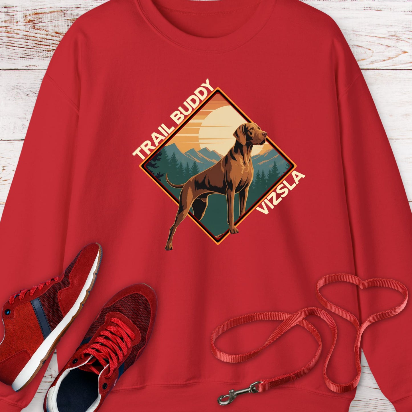 Vizsla Trail Buddy — Vintage Outdoor Dog Lover Crewneck Sweatshirt
