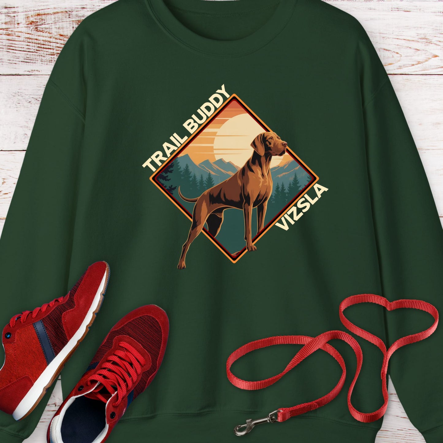 Vizsla Trail Buddy — Vintage Outdoor Dog Lover Crewneck Sweatshirt