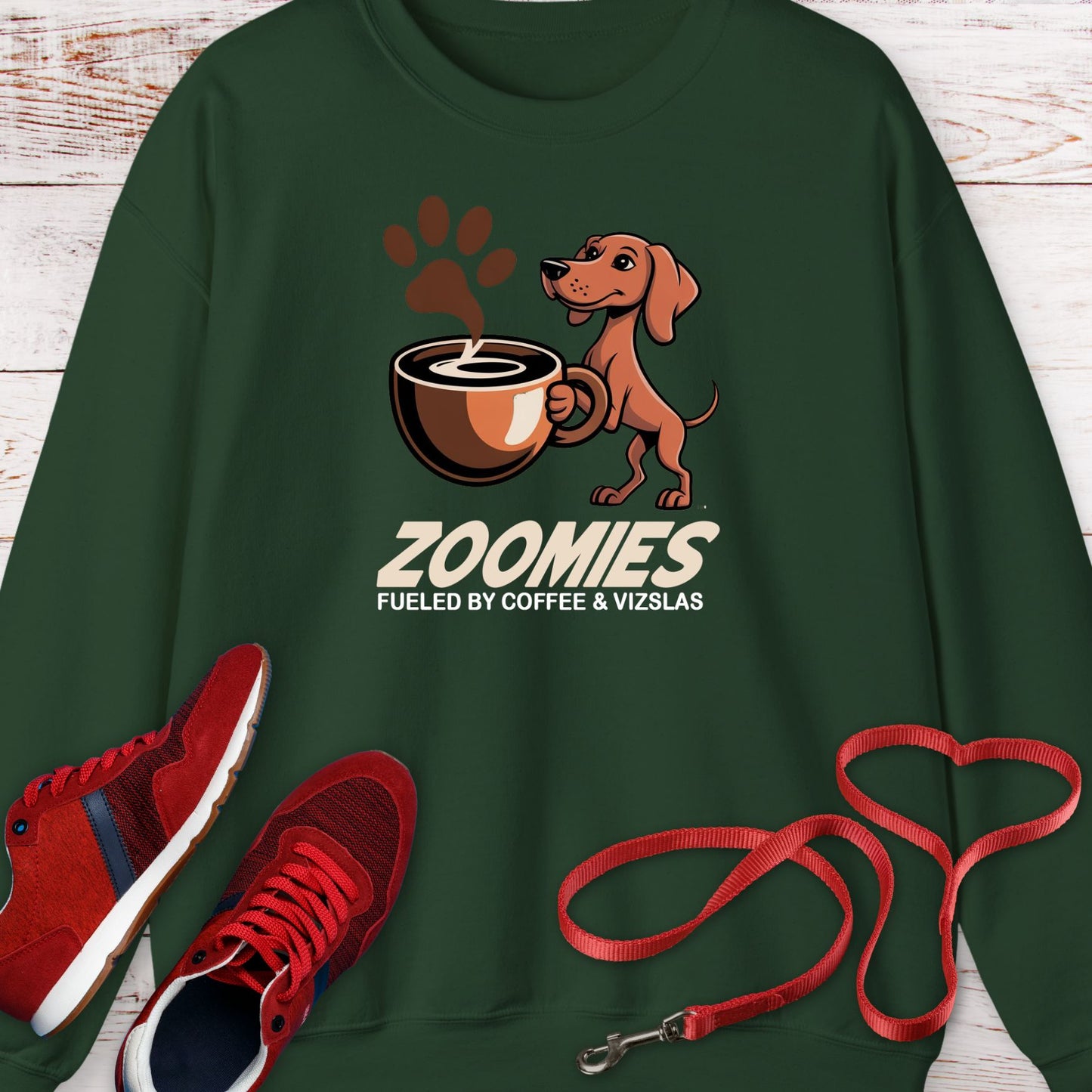 Zoomies: Fueled by Coffee and Vizsla Energy Crewneck Sweatshirt