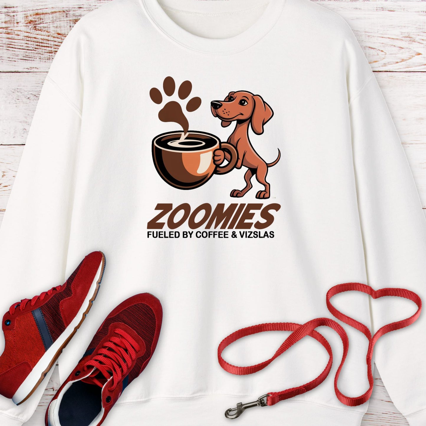 Zoomies: Fueled by Coffee and Vizsla Energy Crewneck Sweatshirt