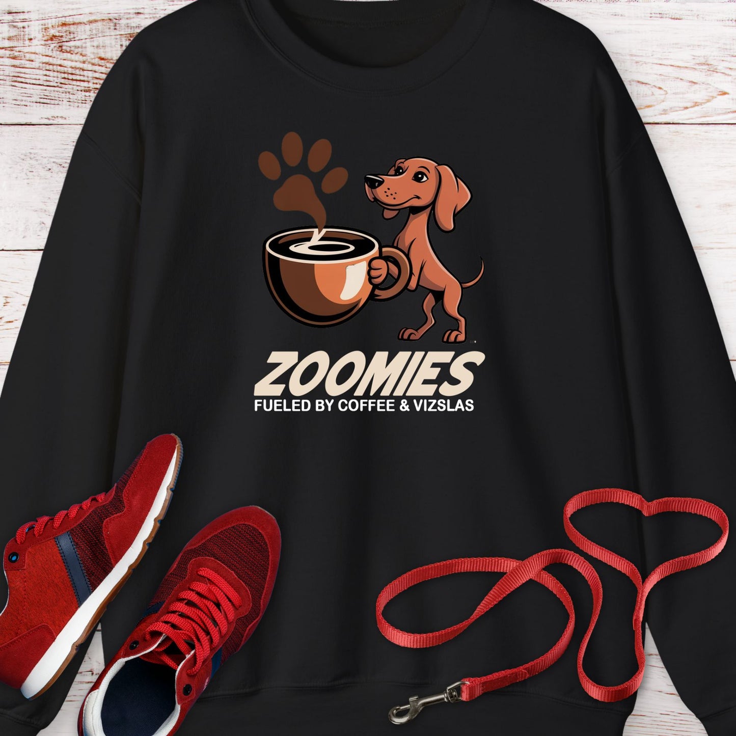 Zoomies: Fueled by Coffee and Vizsla Energy Crewneck Sweatshirt