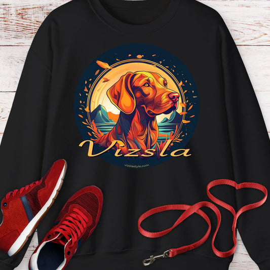 Vizsla Style Glorious Fall - Vizsla Dog Face in Vintage Colors Crewneck Sweatshirt