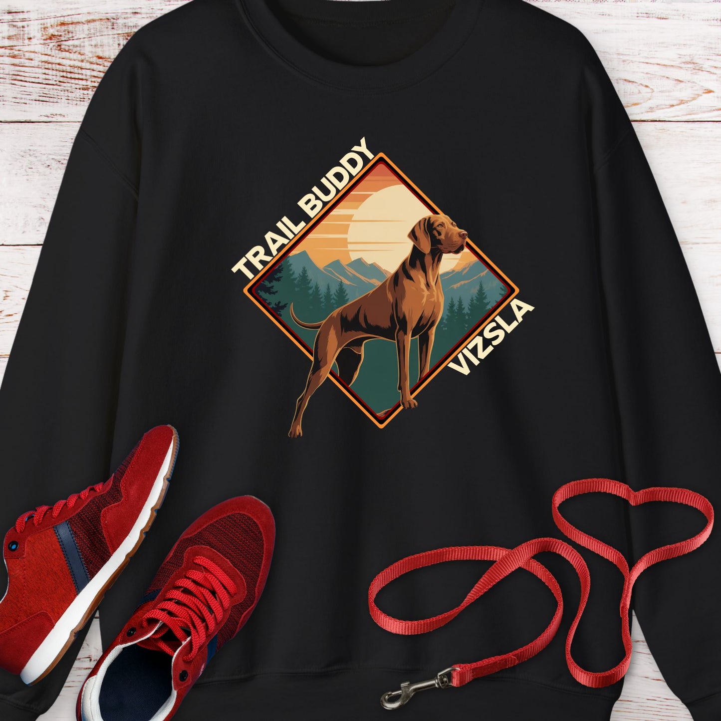 Vizsla Trail Buddy — Vintage Outdoor Dog Lover Crewneck Sweatshirt