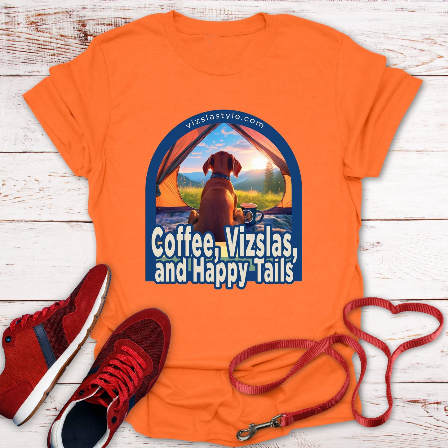 Coffee, Vizslas, and Happy Tails! t-shirt