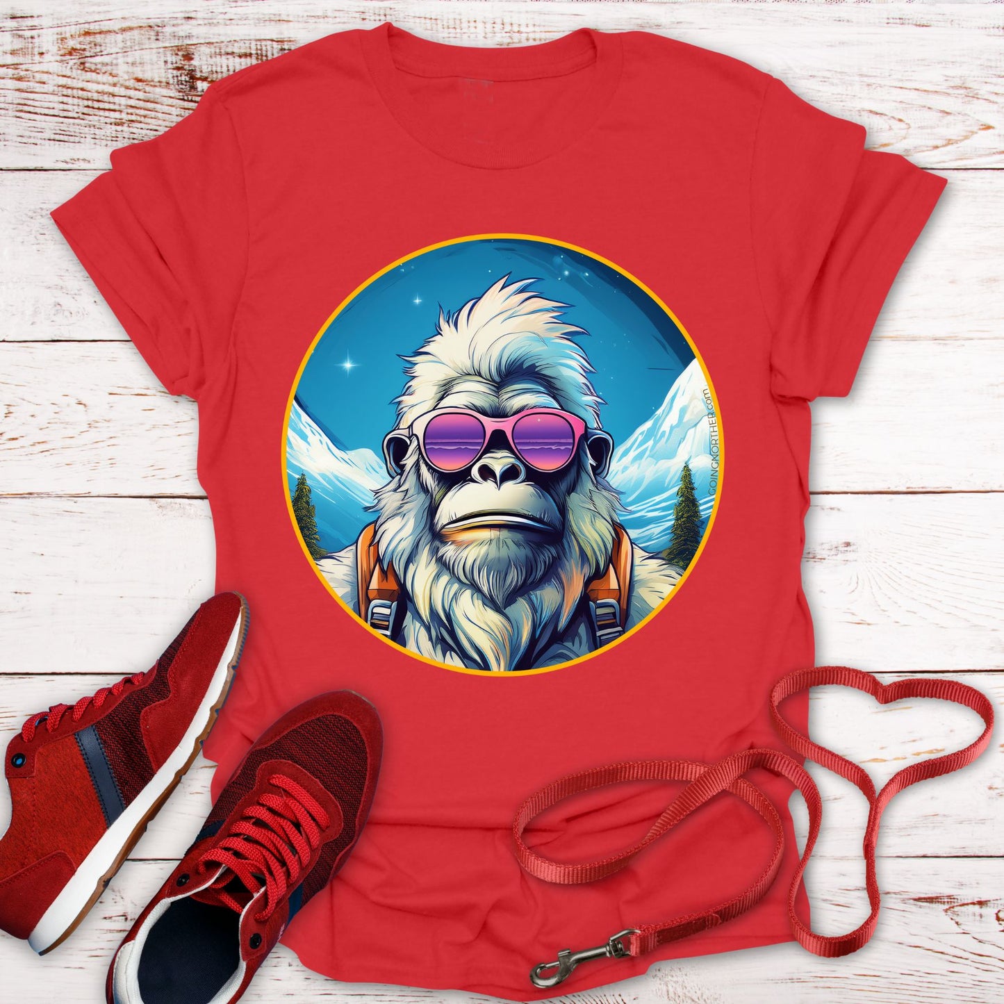 Vizsla Style - Going Norther - Bigfoot T-Shirt - Retro Styled Sasquatch