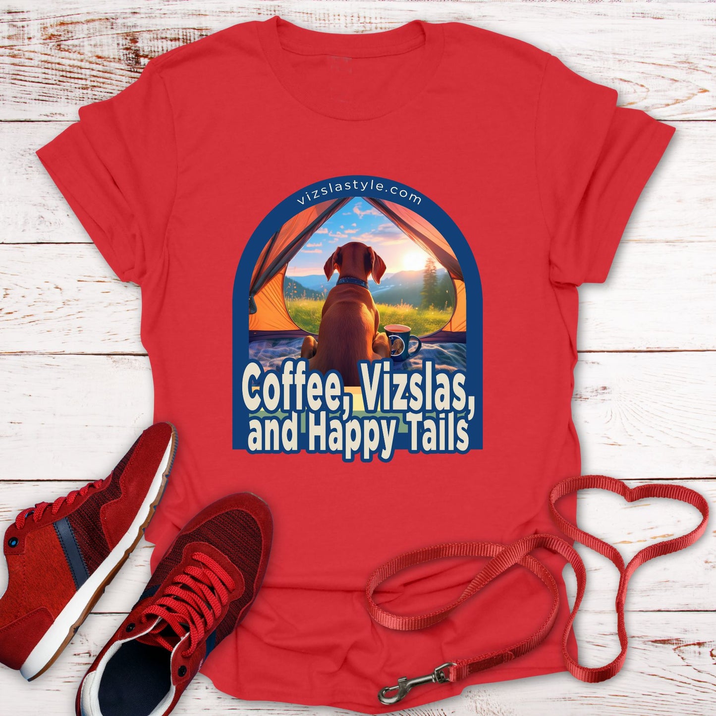 Coffee, Vizslas, and Happy Tails! t-shirt