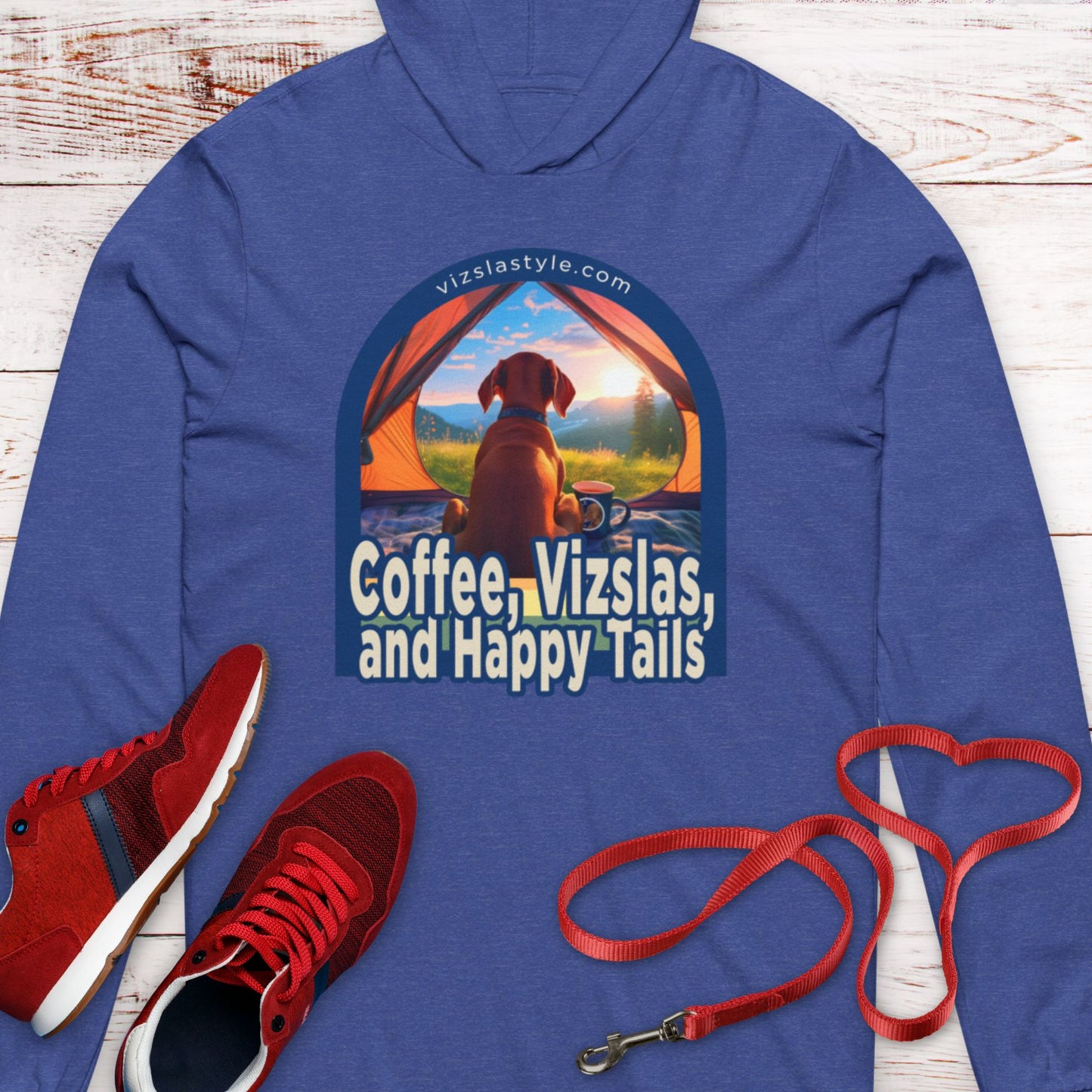 Coffee, Vizslas & Happy Tails!  Hooded T-Shirt