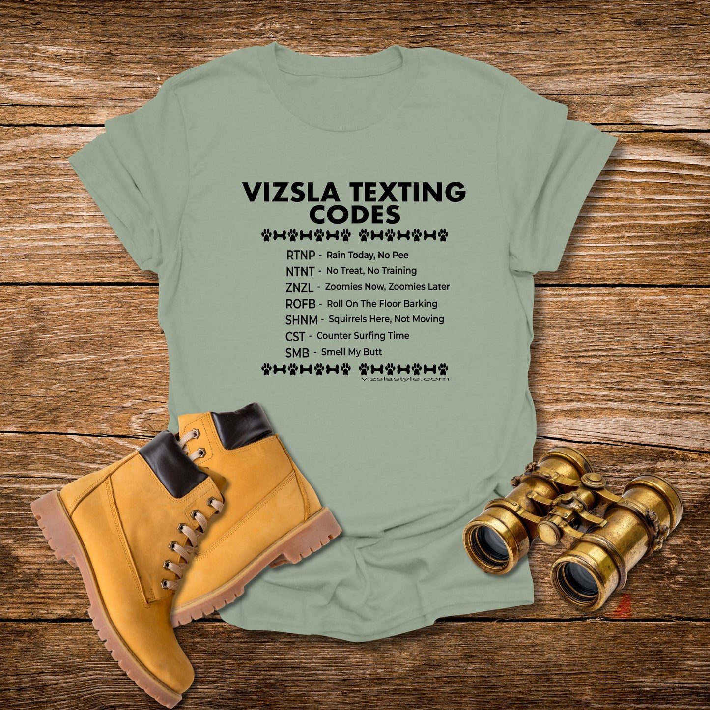 Vizsla Text Codes T-Shirt — Funny Dog Acronym Tee (RTNP, ZNZL)