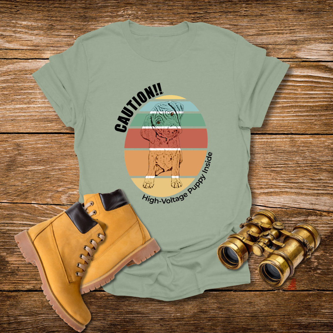 High-Voltage Puppy Inside Vizsla T-Shirt — Vintage Pastel Stripes