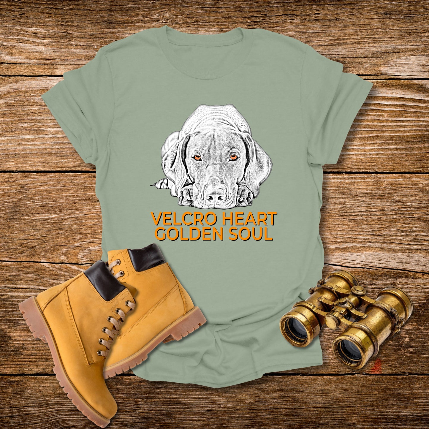 Vizsla Dog T-Shirt — "Velcro Heart — Golden Soul"