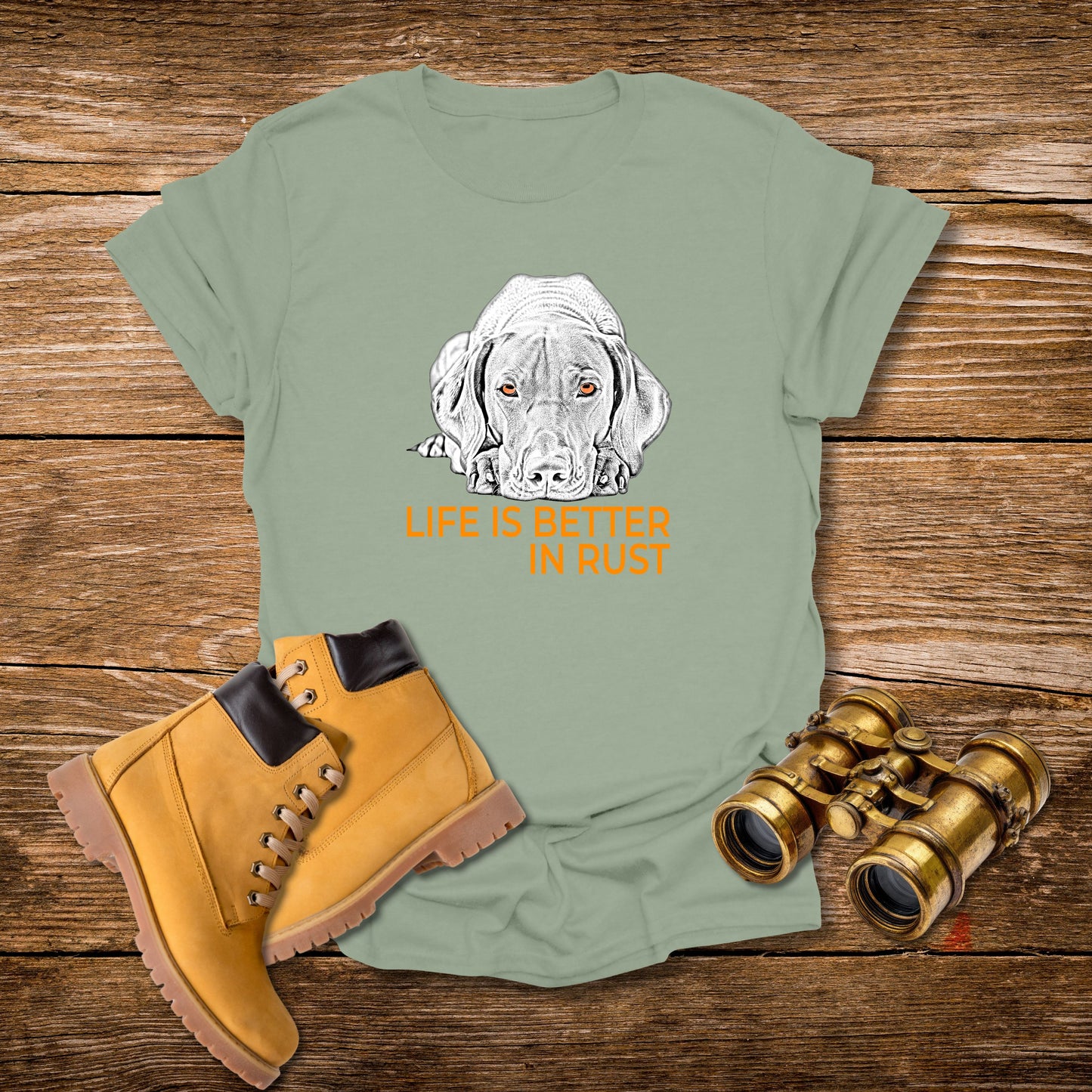Vizsla Dog T-Shirt — 'Life Is Better in Rust' Line Drawing