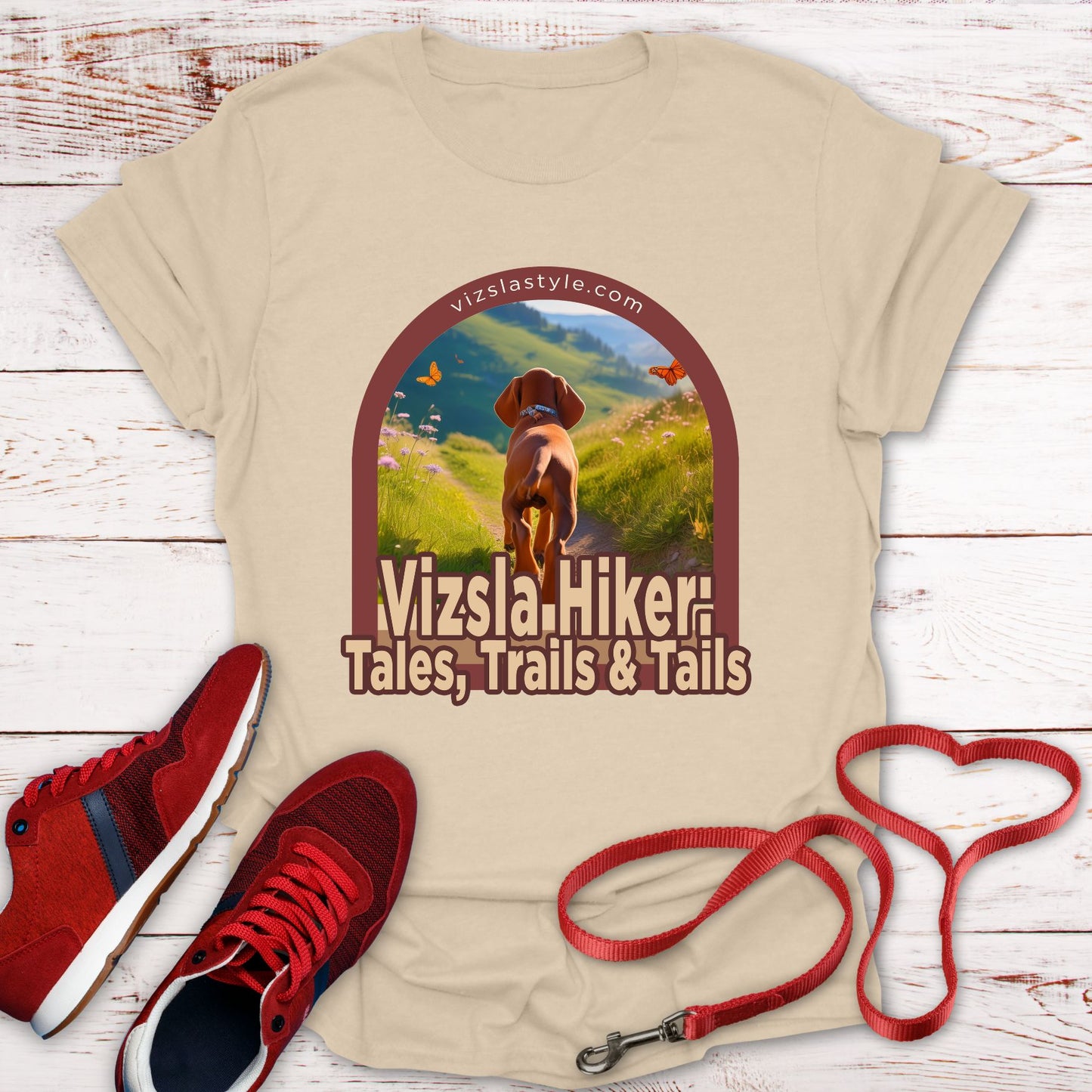 Vizsla Hiker: Tales, Trails & Tails Dog t-shirt