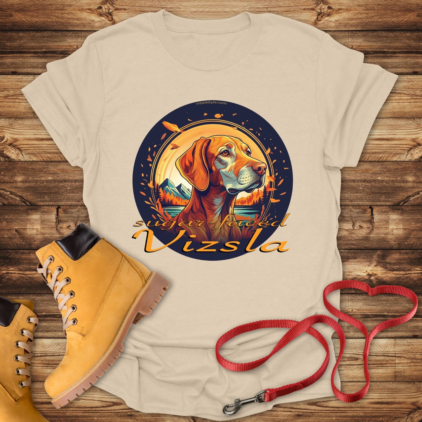 Majestic Sugar Faced Vizsla Mountain Landscape Gold Tee