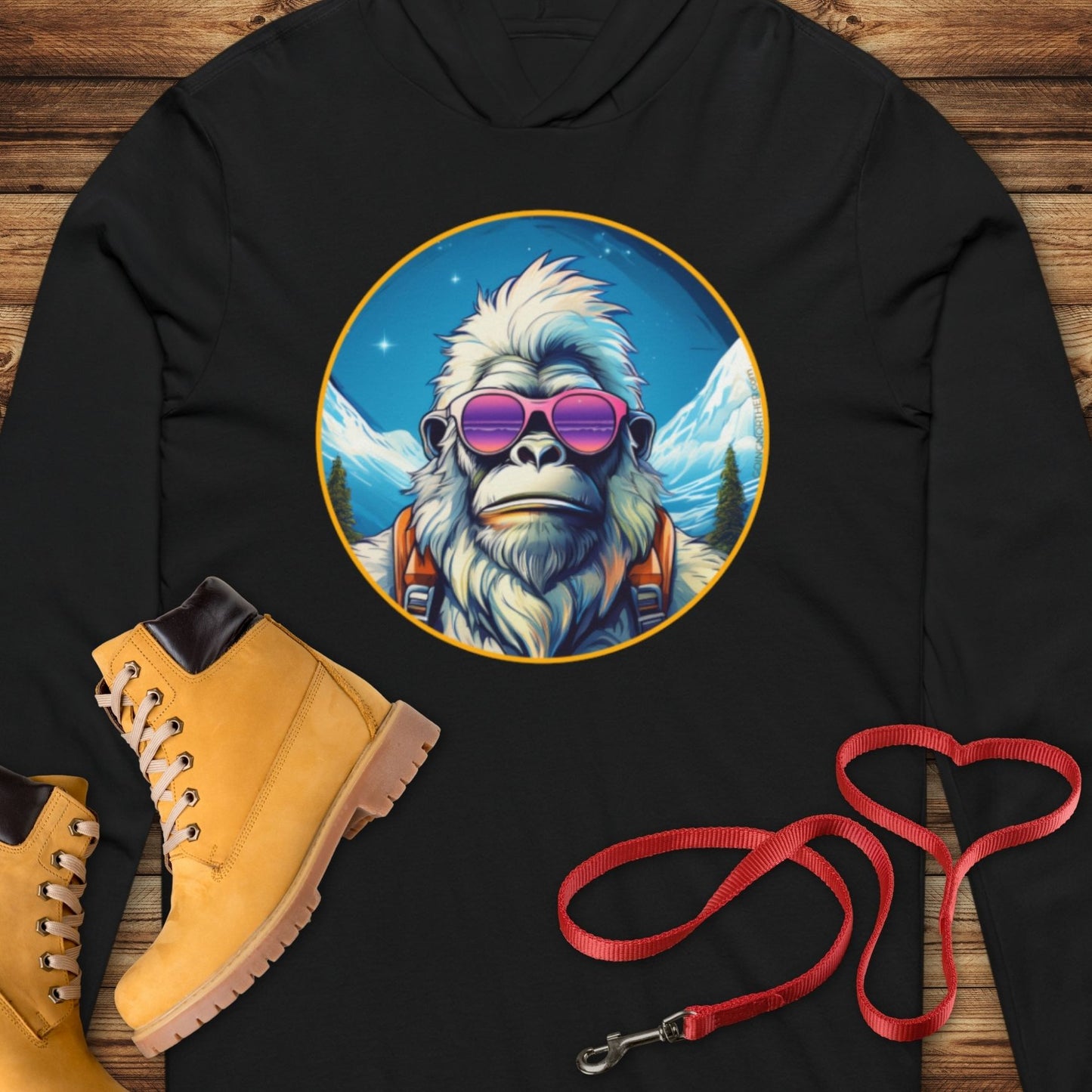 Vizsla Style - Going Norther - Bigfoot  Hooded T-Shirt - Retro Styled Sasquatch