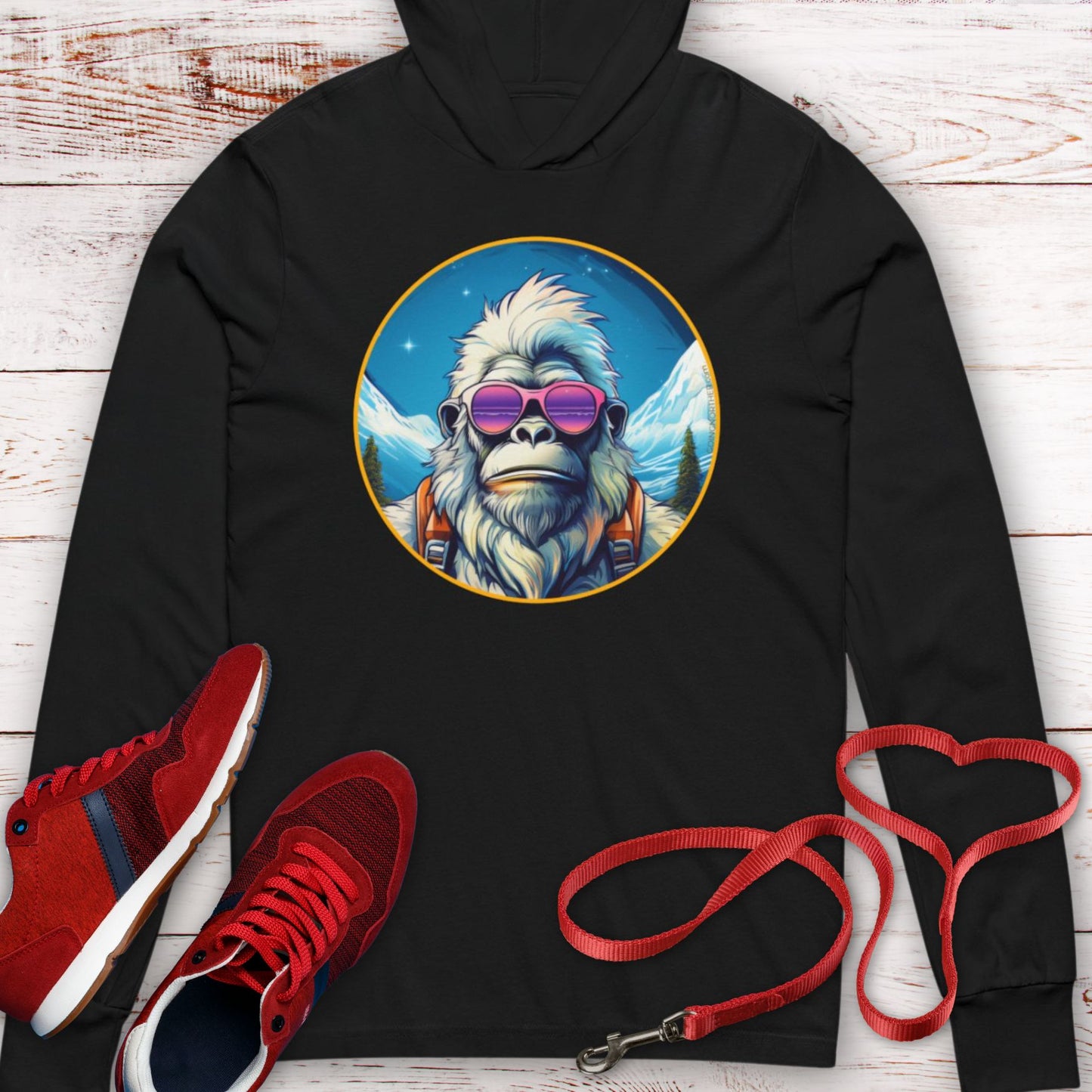 Vizsla Style - Going Norther - Bigfoot  Hooded T-Shirt - Retro Styled Sasquatch