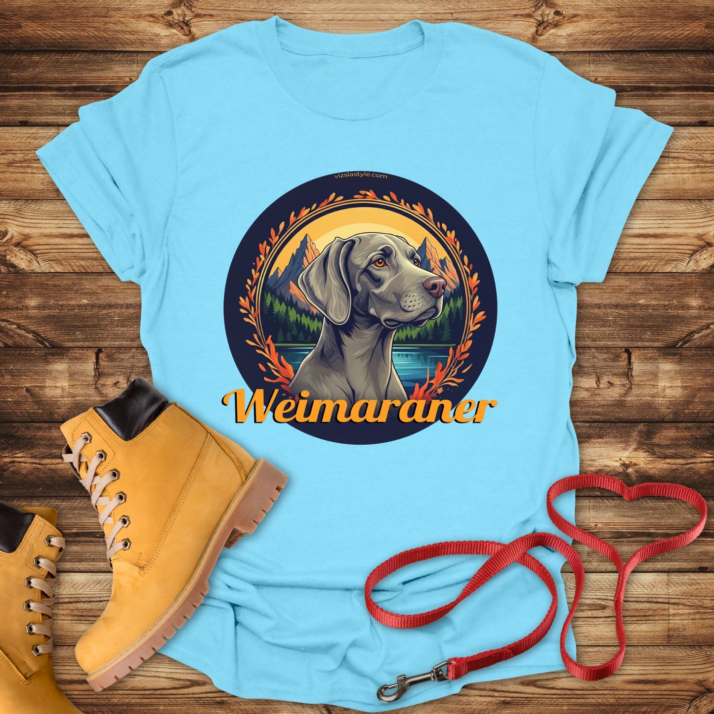 Majestic Weimaraner Mountain Landscape Tee With Gold Text