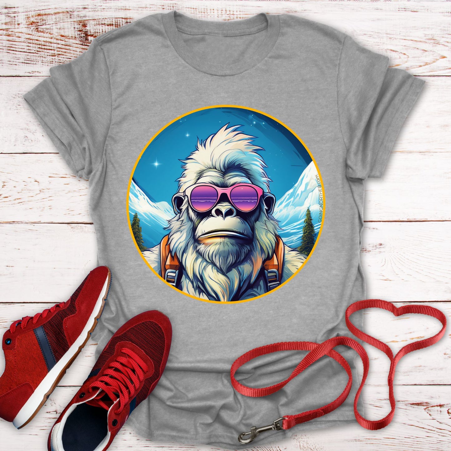 Vizsla Style - Going Norther - Bigfoot T-Shirt - Retro Styled Sasquatch