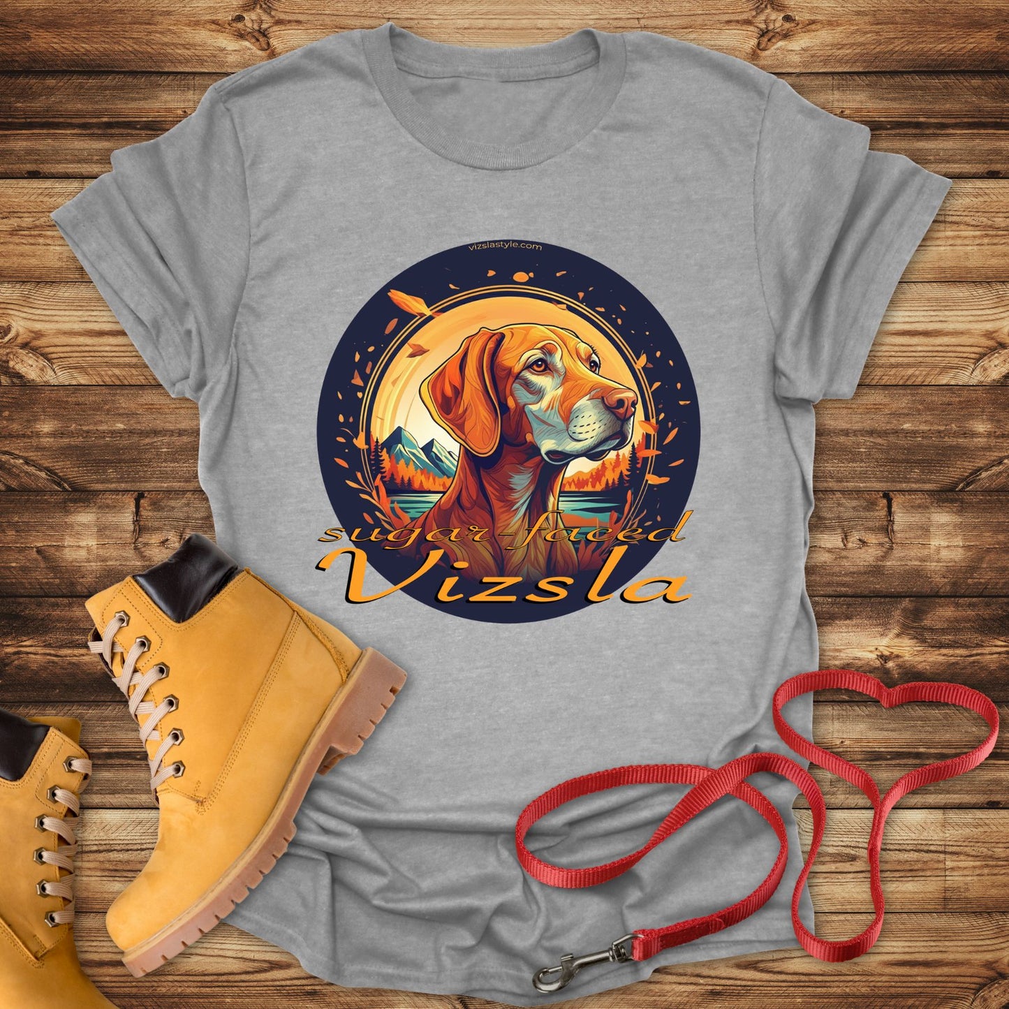 Majestic Sugar Faced Vizsla Mountain Landscape Gold Tee
