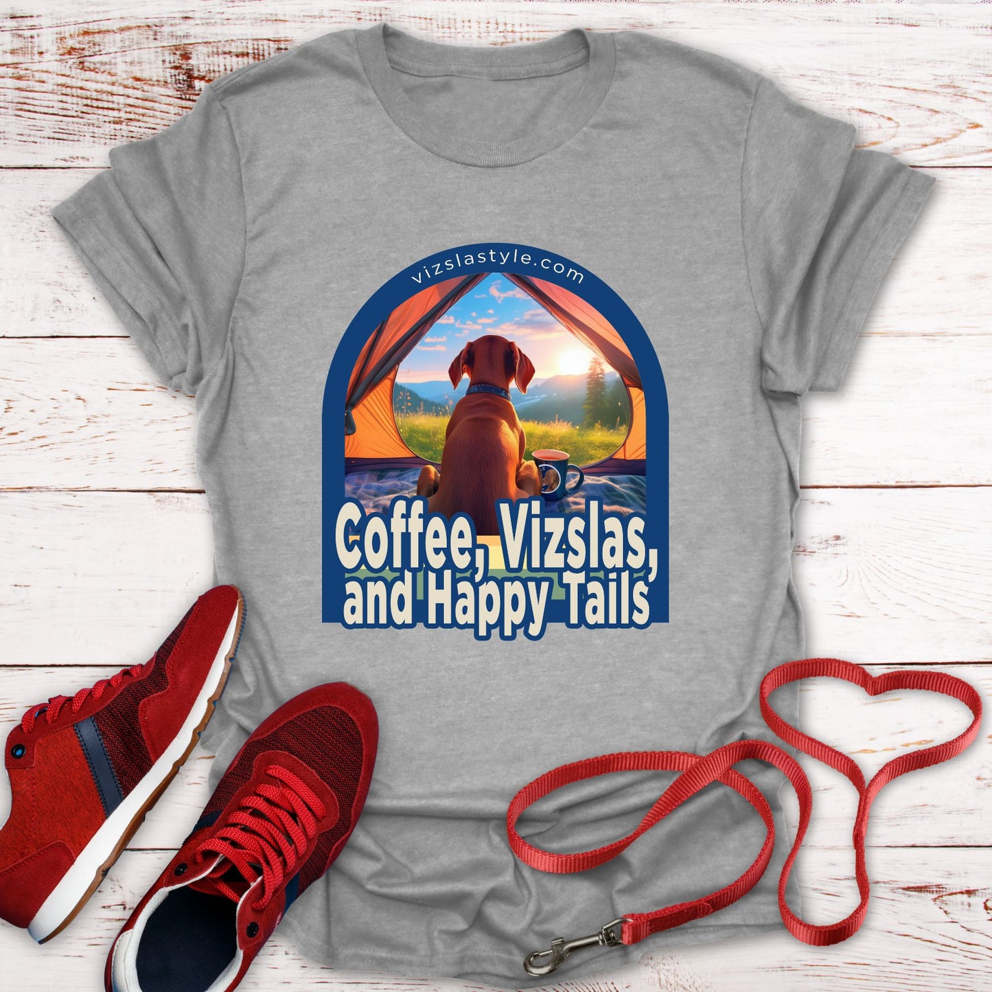 Coffee, Vizslas, and Happy Tails! t-shirt