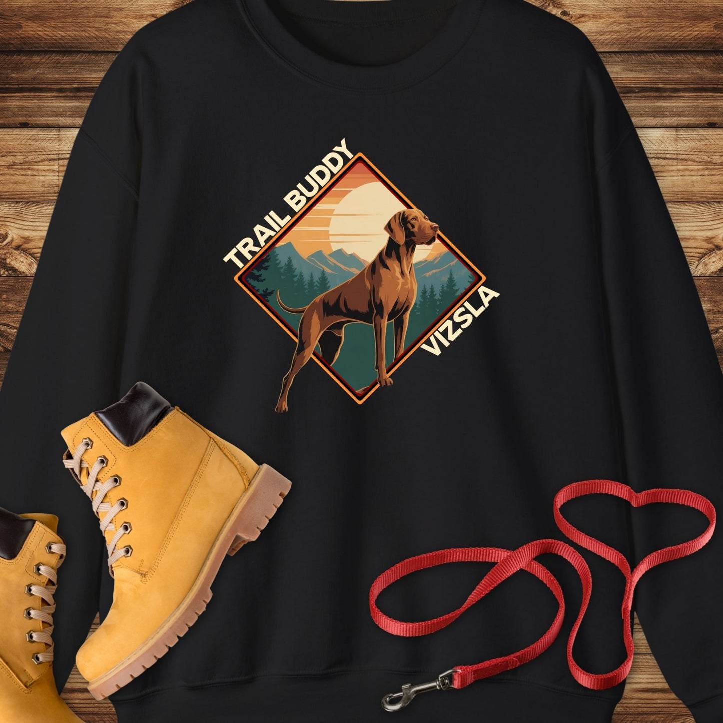 Vizsla Trail Buddy — Vintage Outdoor Dog Lover Crewneck Sweatshirt