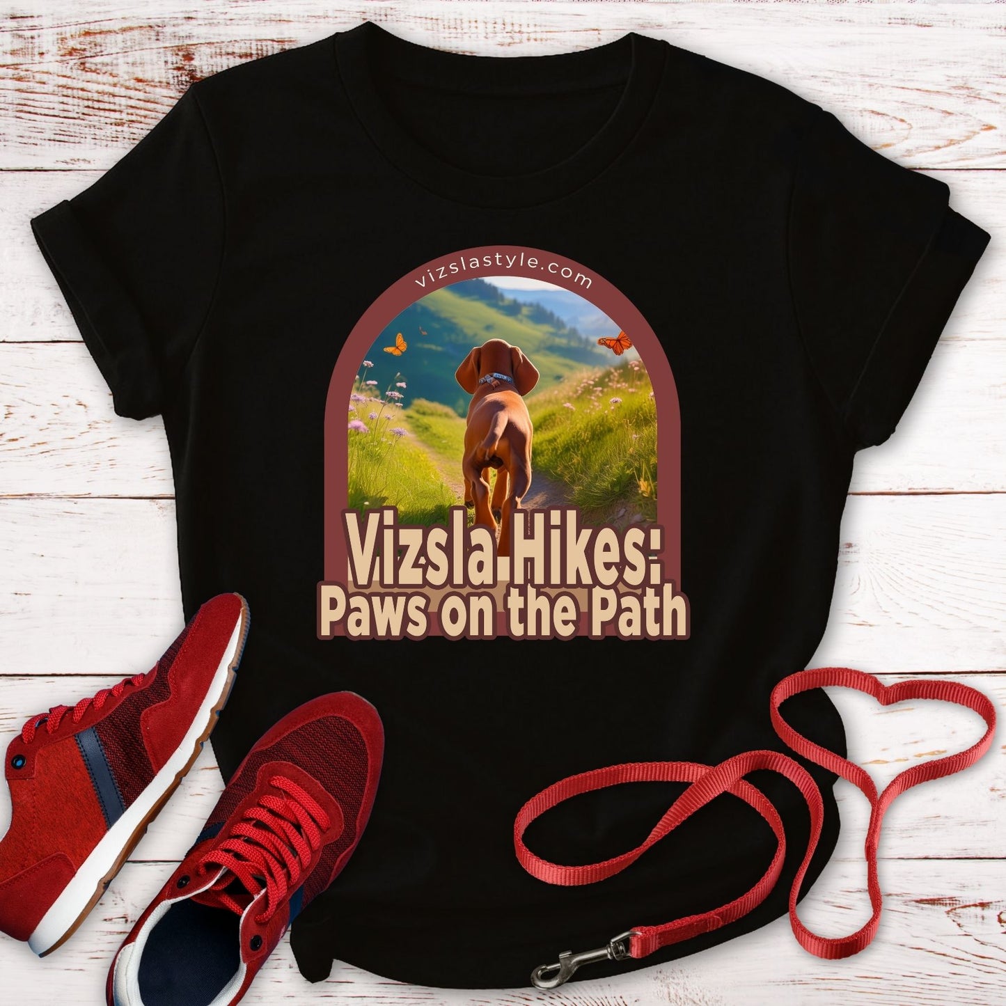 Vizsla Hikes: Paws On The Path Dog t-shirt