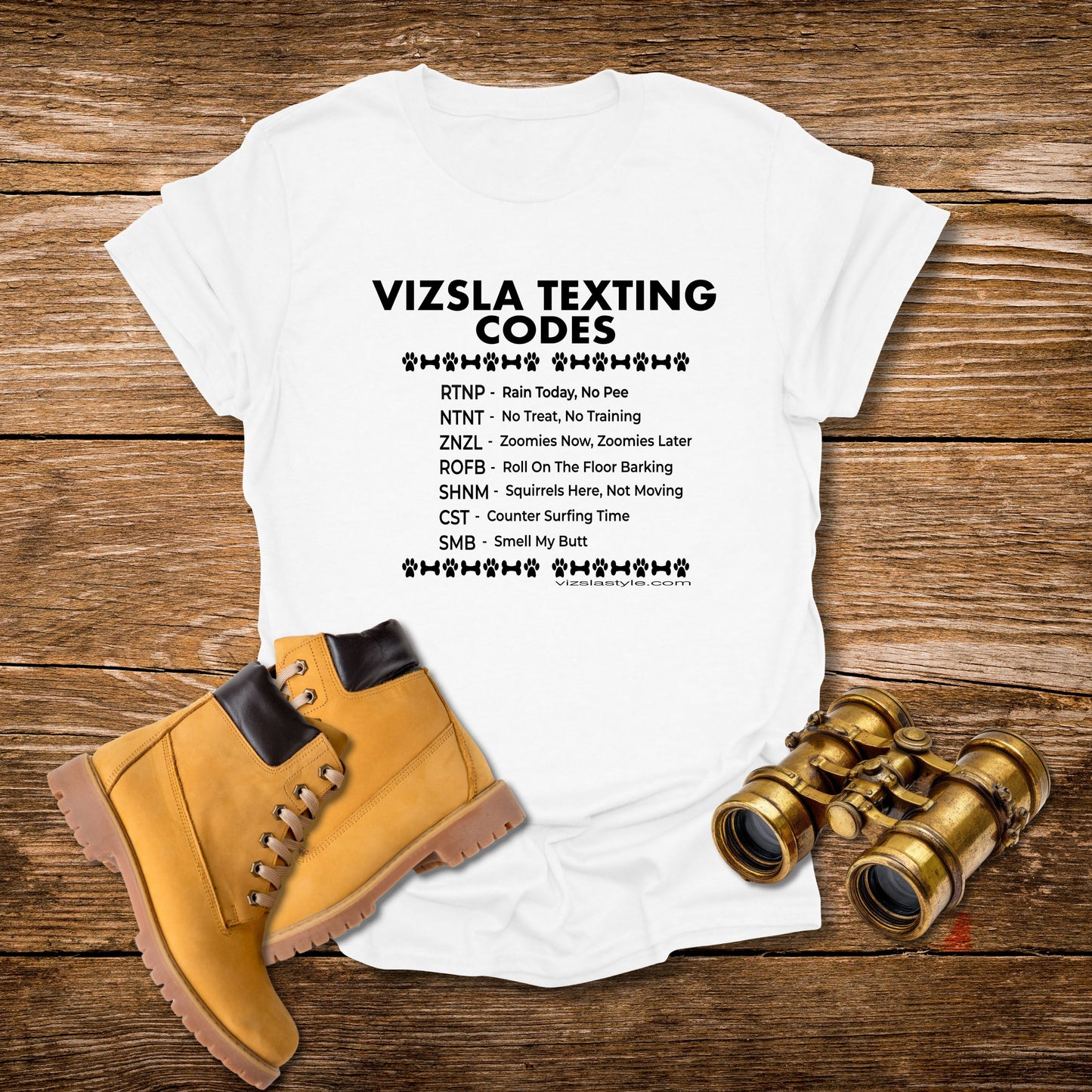 Vizsla Text Codes T-Shirt — Funny Dog Acronym Tee (RTNP, ZNZL)