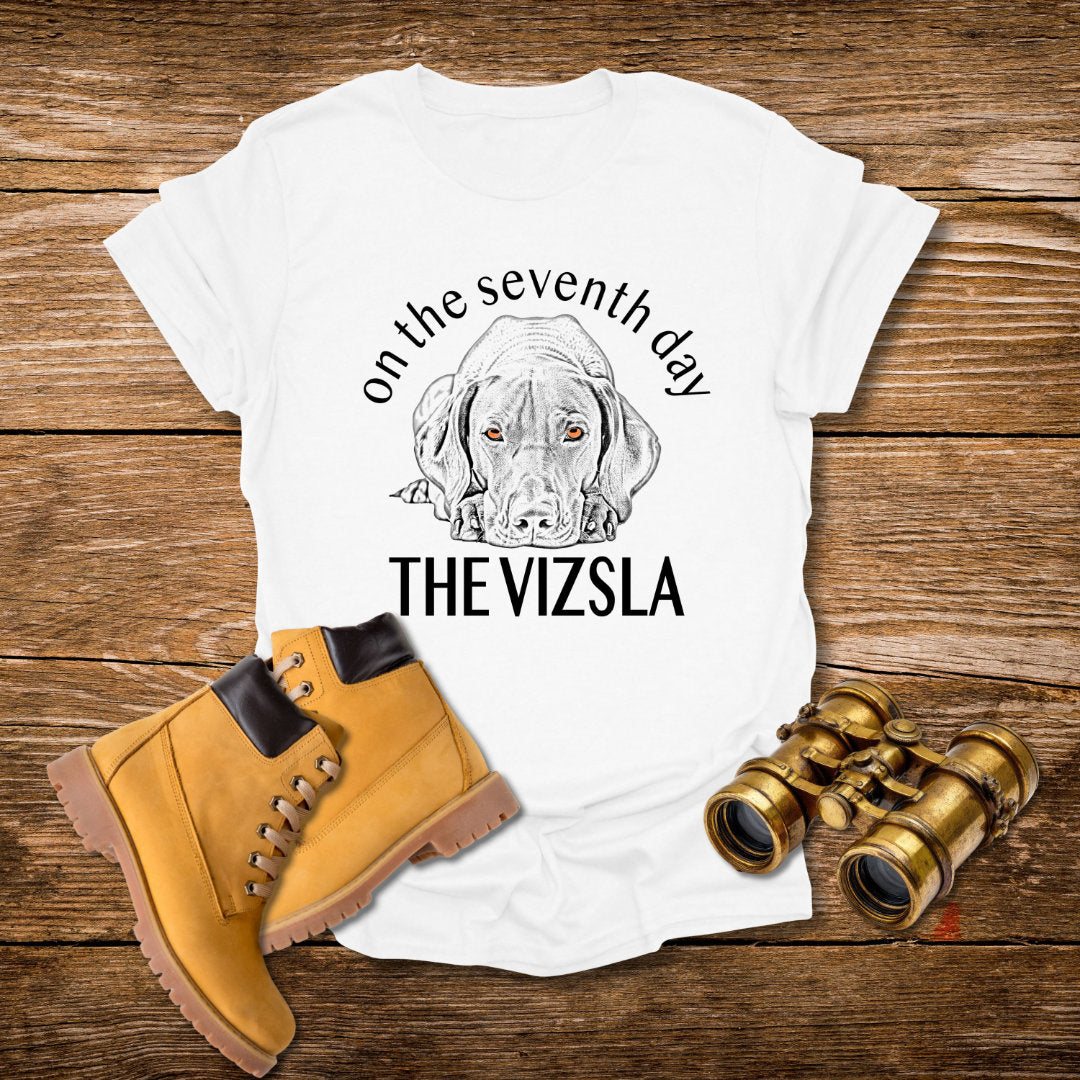 The Vizsla T-Shirt — "On the Seventh Day - THE VIZSLA" Vizsla Dog Line Art Tee