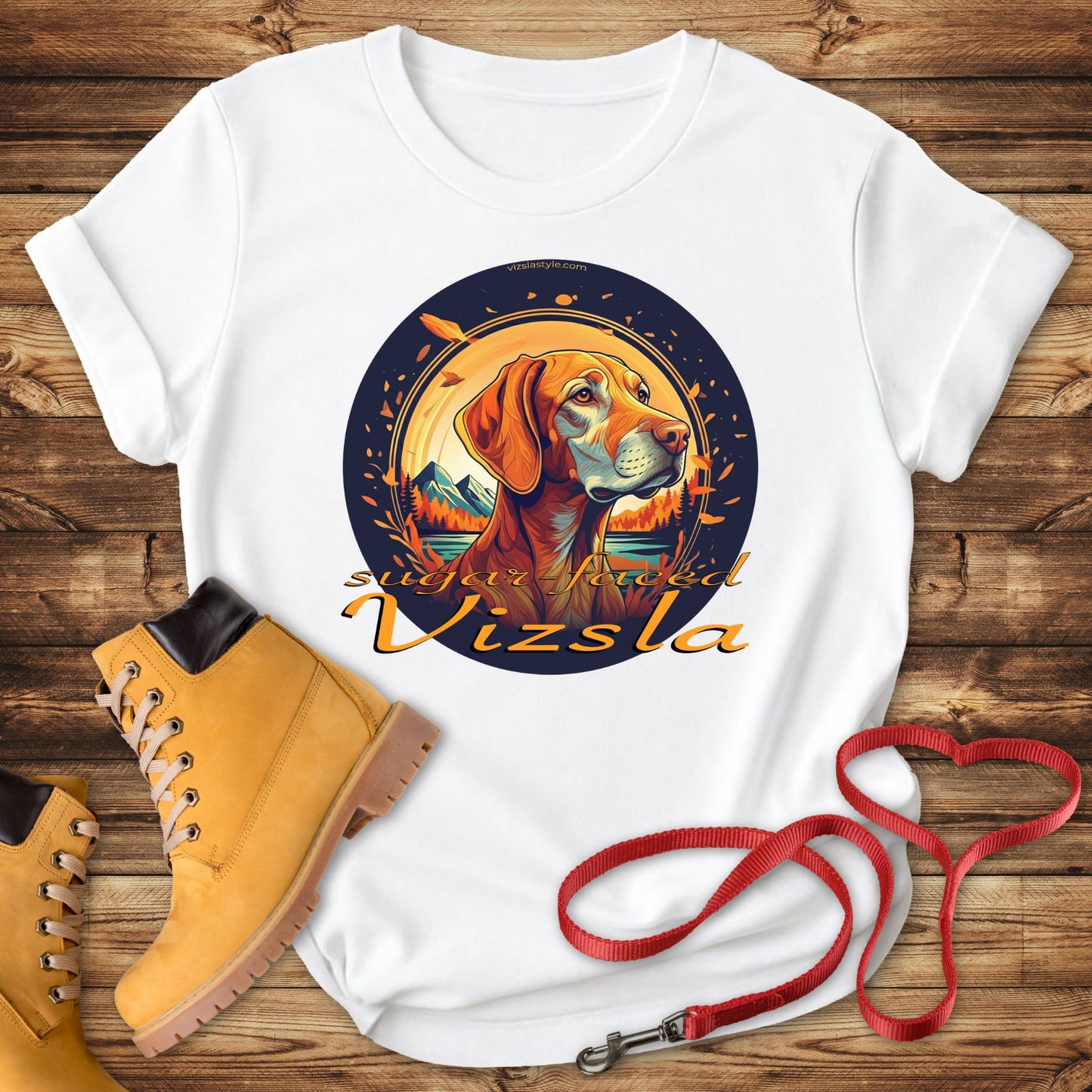 Majestic Sugar Faced Vizsla Mountain Landscape Gold Tee