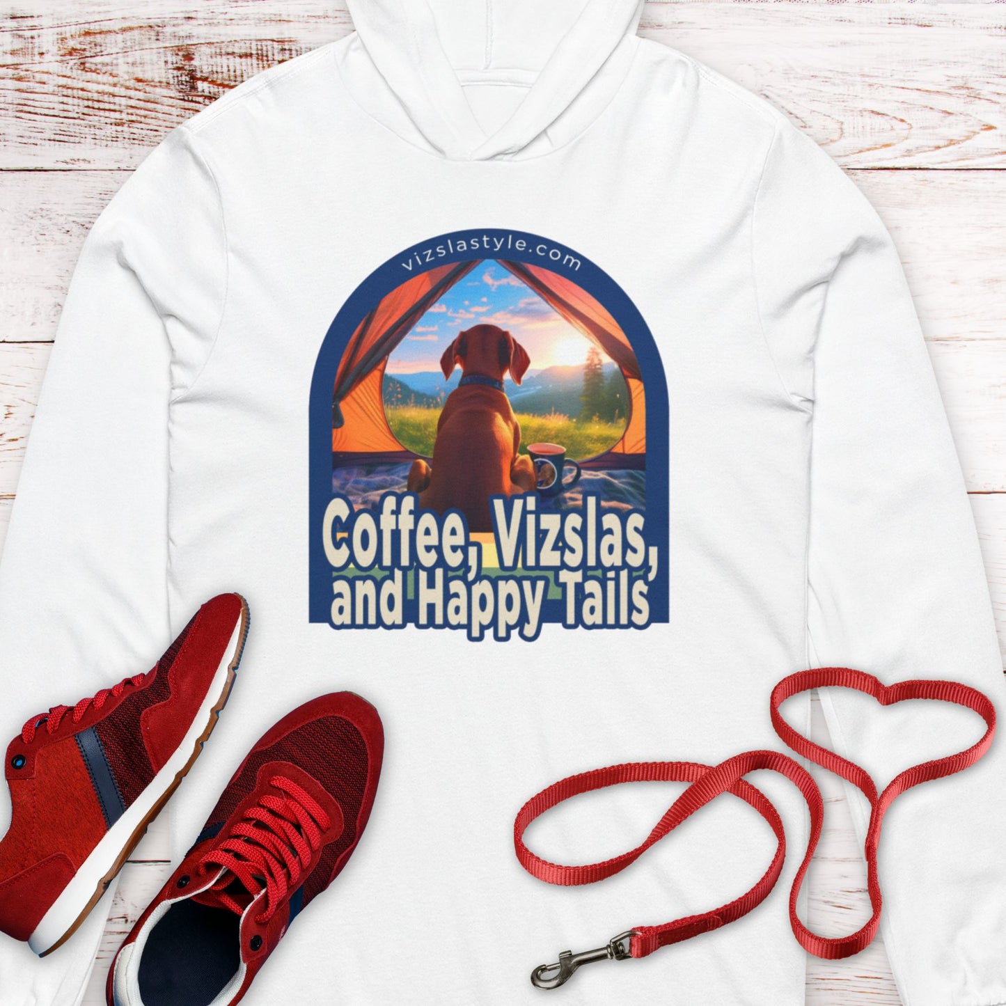 Coffee, Vizslas & Happy Tails!  Hooded T-Shirt