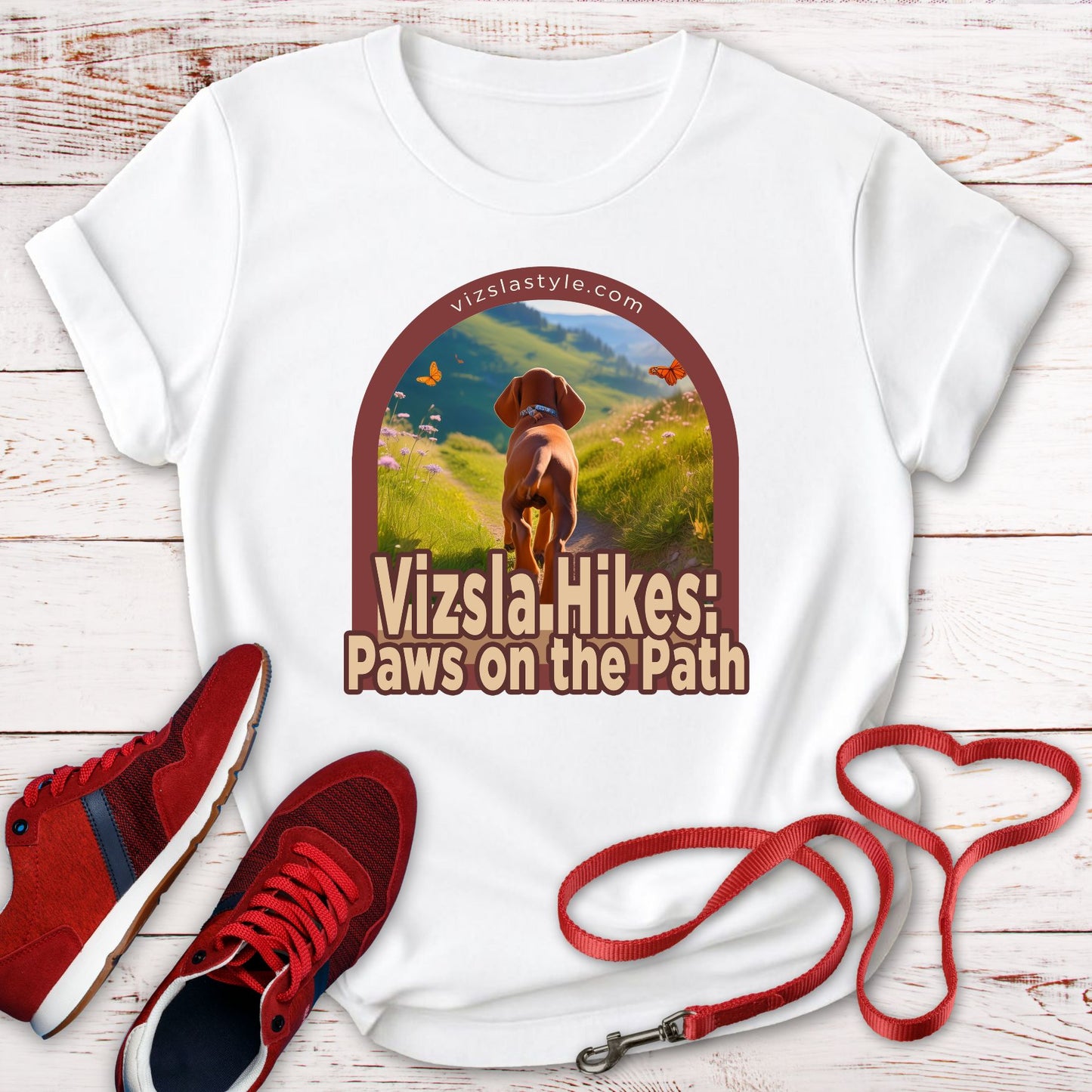 Vizsla Hikes: Paws On The Path Dog t-shirt