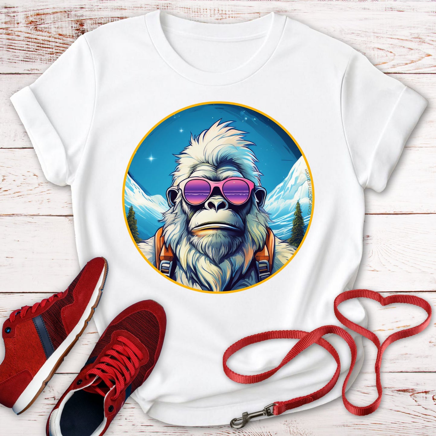 Vizsla Style - Going Norther - Bigfoot T-Shirt - Retro Styled Sasquatch