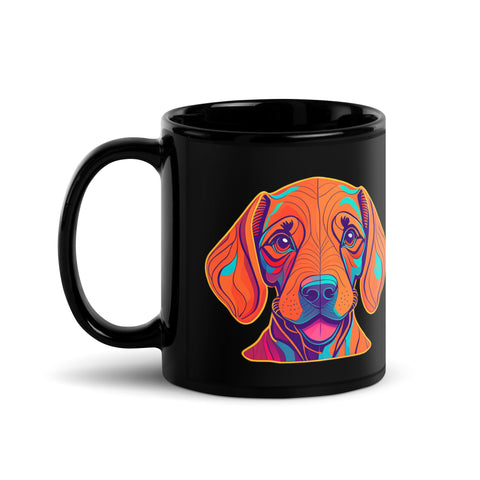 Happy Trails Dog w/ Puppy Face - Black Glossy Mug