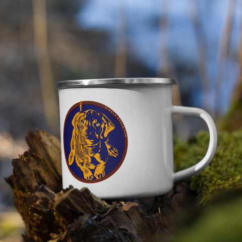 Vizsla Style Pup with Lake CDA Enamel Mug