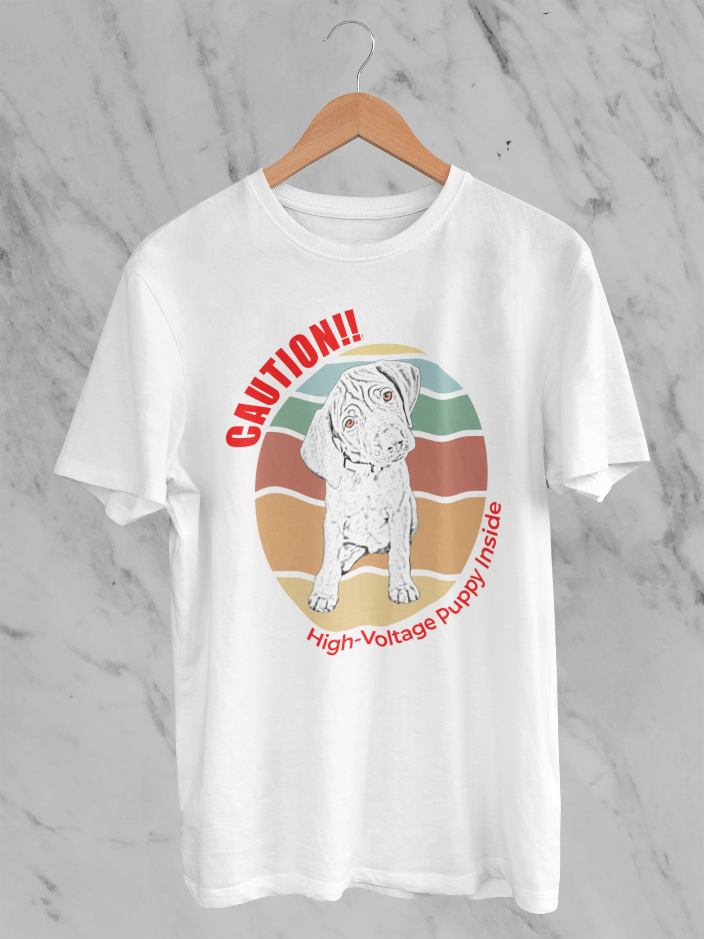 High-Voltage Puppy Inside Vizsla T-Shirt — Vintage Pastel Stripes