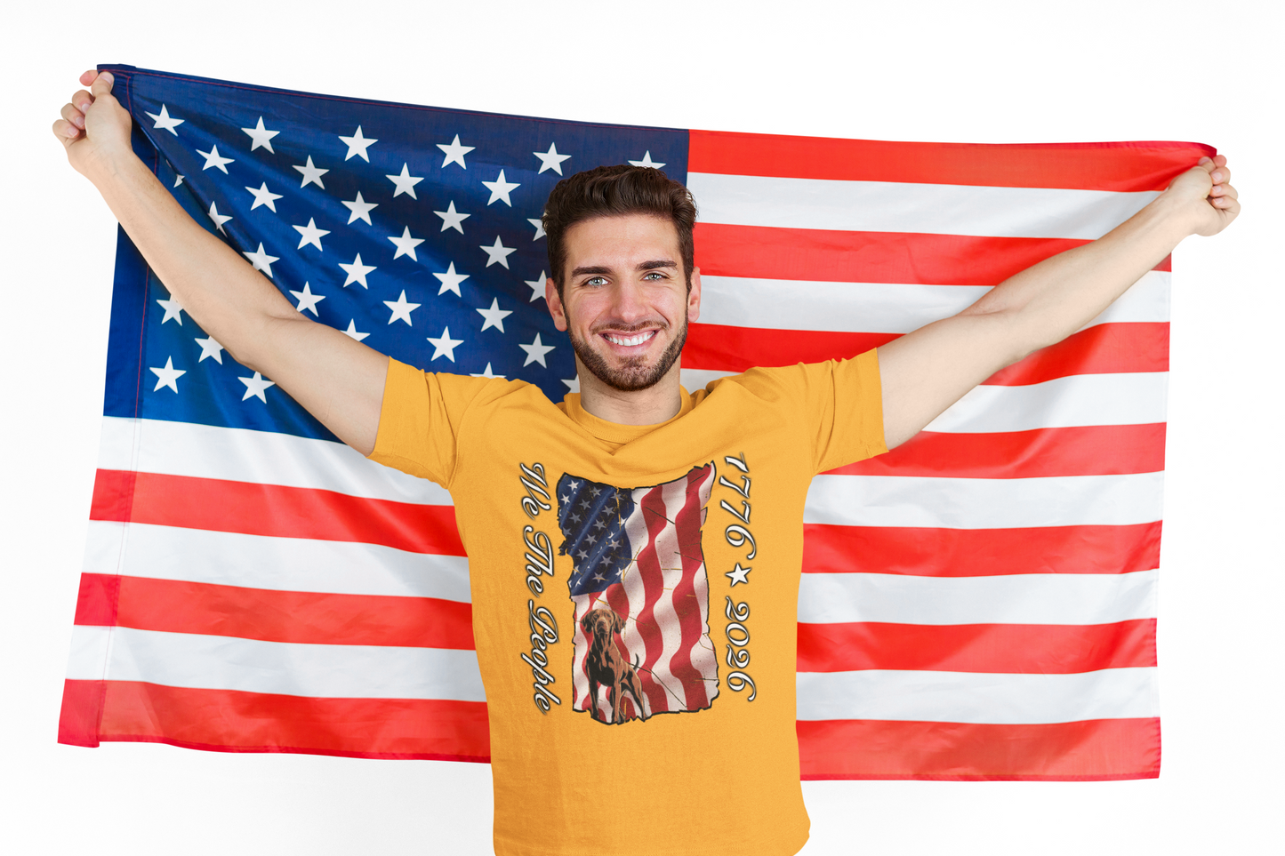 Vizsla Dog 'We The People 1776–2026' T-Shirt — Distressed American Flag