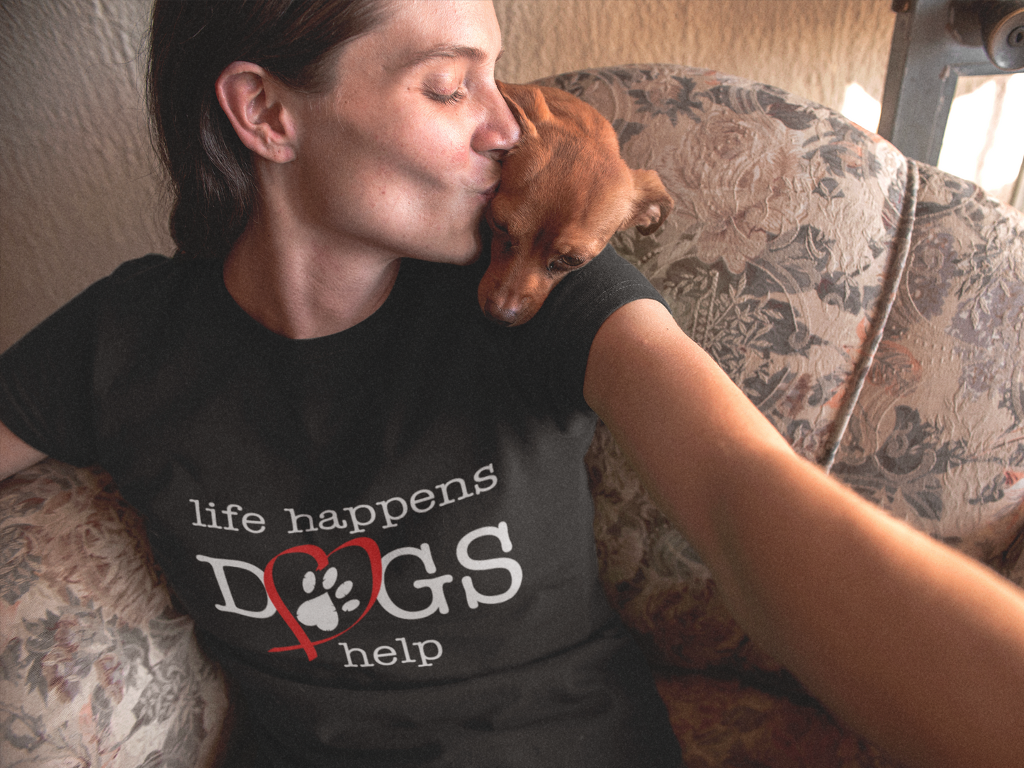 Life Happens, Dogs Help T-Shirt — Cute Paw Heart Puppy Tee