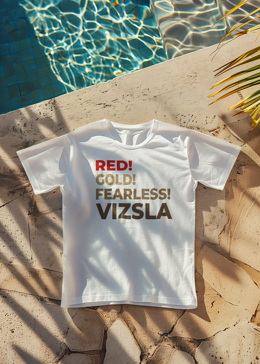Vizsla Dog T-Shirt — RED! GOLD! FEARLESS! Bold Typography