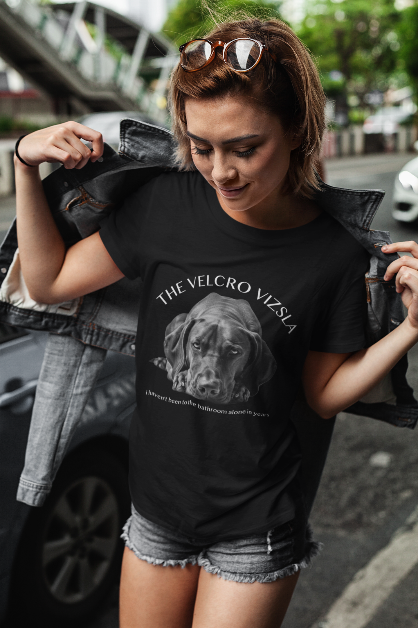 Velcro Vizsla T-Shirt — "I haven't been to the bathroom alone in years"