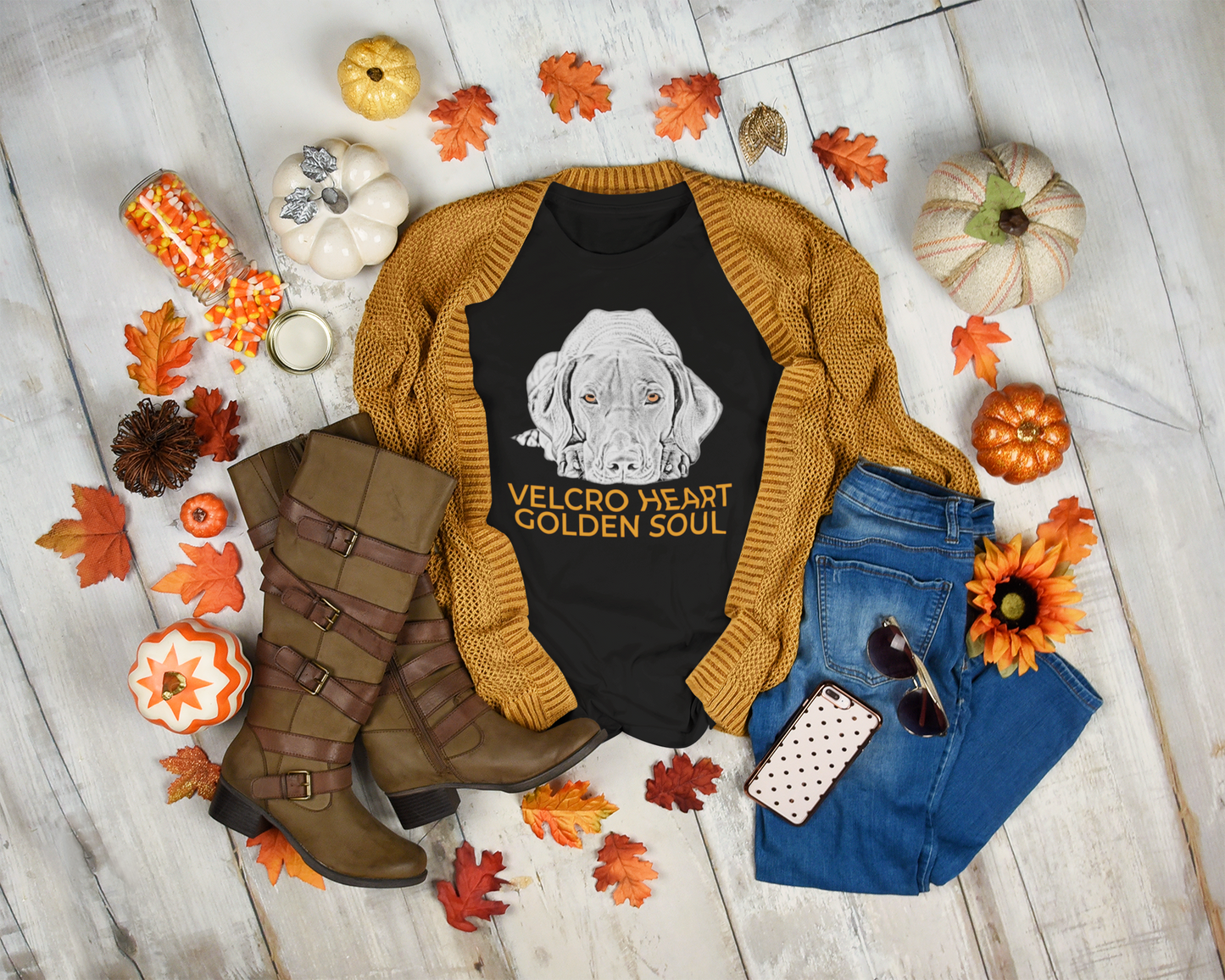 Vizsla Dog T-Shirt — "Velcro Heart — Golden Soul"