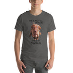 He's Not A What... He's A Vizsla (in Color) - All Around Sports T-shirt (Dk Text)