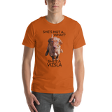 She's Not A What... She's A Vizsla (in Color) All Around Sports T-shirt (Dk Text)