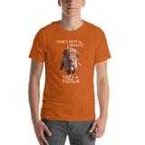 She's Not A What... She's A Vizsla (in Color) All Around Sports T-shirt (Lt Text)