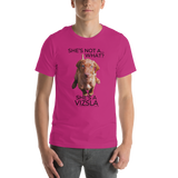 She's Not A What... She's A Vizsla (in Color) All Around Sports T-shirt (Dk Text)