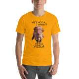 He's Not A What... He's A Vizsla (in Color) - All Around Sports T-shirt (Dk Text)