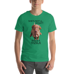 She's Not A What... She's A Vizsla (in Color) All Around Sports T-shirt (Dk Text)