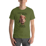 She's Not A What... She's A Vizsla (in Color) All Around Sports T-shirt (Dk Text)