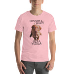 He's Not A What... He's A Vizsla (in Color) - All Around Sports T-shirt (Dk Text)