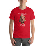 She's Not A What... She's A Vizsla (in Color) All Around Sports T-shirt (Lt Text)